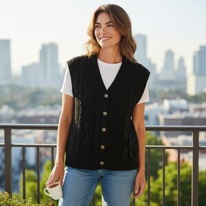 Vintage Eddie Bauer Black Cable Knit Sweater Vest